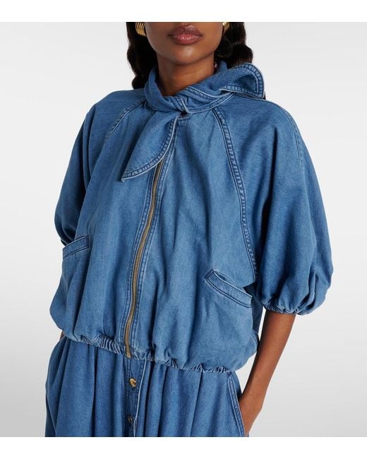 Patou Blue Tie-Neck Denim Jacket