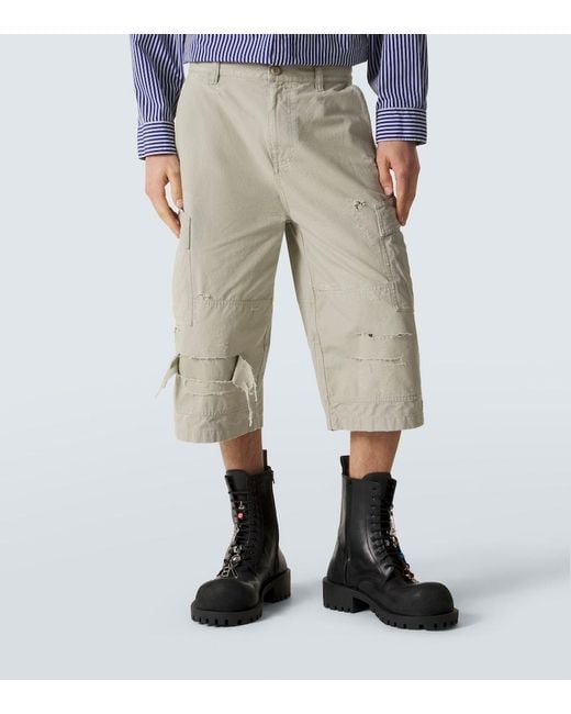 Balenciaga Natural Cropped Cotton Cargo Pants for men
