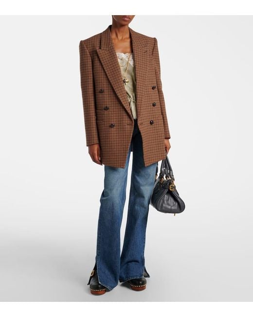 Chloé Brown Checked Double-Breasted Wool-Blend Blazer
