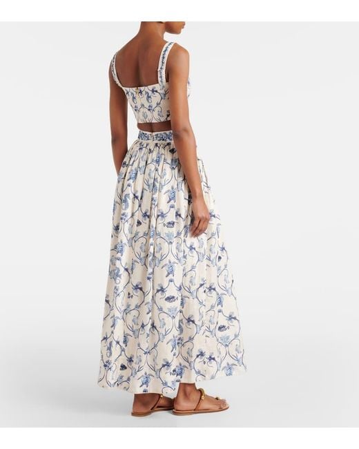 Agua Bendita White Printed High-Rise Linen Maxi Skirt