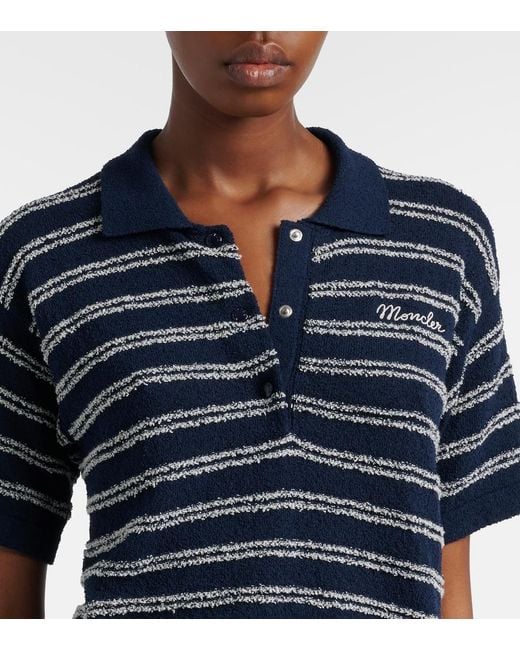 Moncler Blue Logo Striped Cotton-Blend Polo Sweater