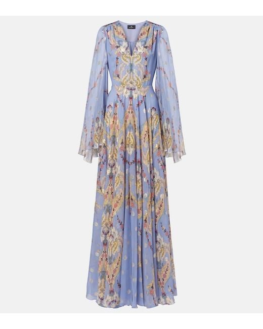 Robe Longue En Soie A Fleurs Etro en coloris Blue