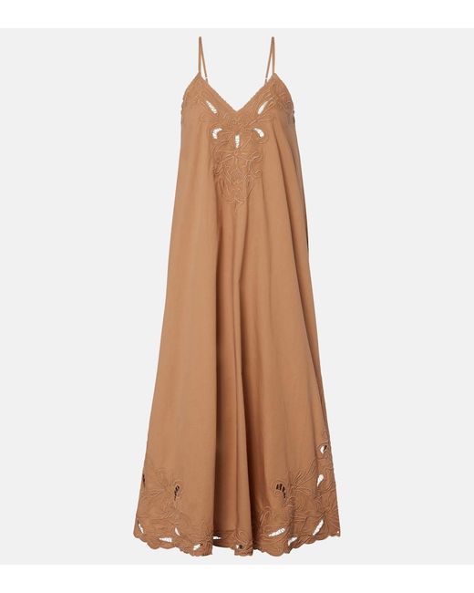 Juliet Dunn Brown Broderie Anglaise Cotton Slip Dress