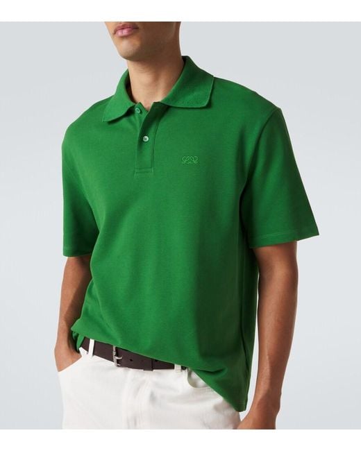 Loewe Green Logo Embroidered Cotton Polo Shirt for men