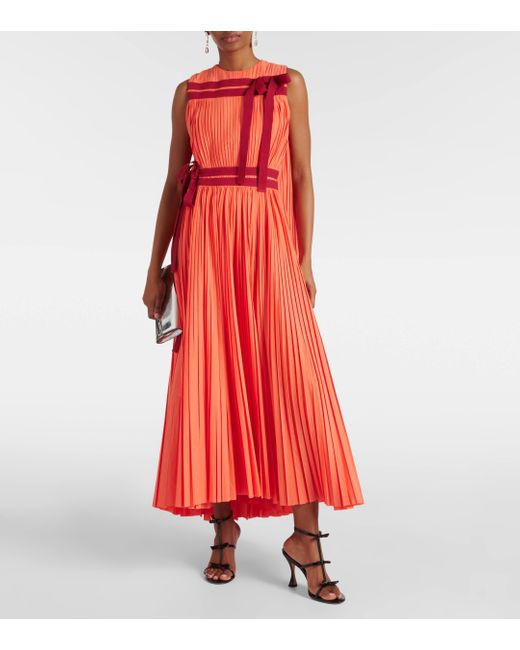 Roksanda Orange Calista Caped Bow-detail Plisse Midi Dress