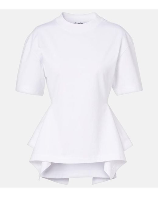 Alaïa White Draped Cotton Jersey T-Shirt