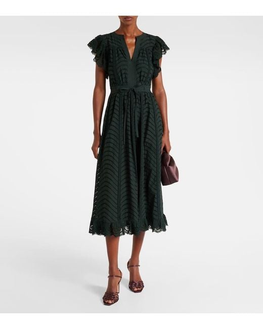 Vestido Midi Olga De Algodon Con Bordado Ingles Ulla Johnson de color Green