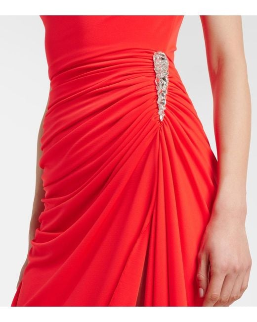 David Koma Red Lame Midi Dress