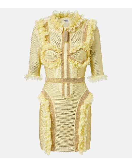 Self-Portrait Yellow X Christopher Kane Embellished Mesh Minidress