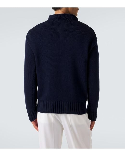 Ralph Lauren Blue Embroidered Cotton Sweater for men