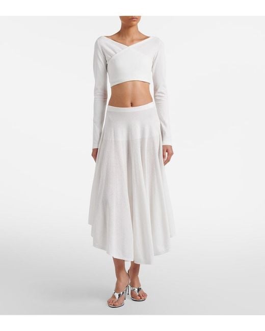 Alaïa White Semi-Sheer Asymmetric Cotton Crepe Skirt