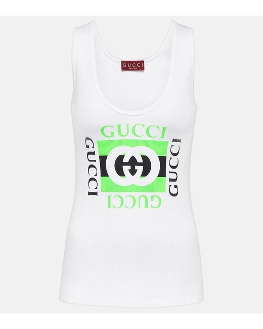 Gucci White Logo Cotton Tank Top