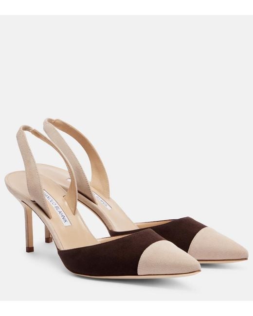 Manolo Blahnik Natural Capsli 70 Suede Slingback Pumps