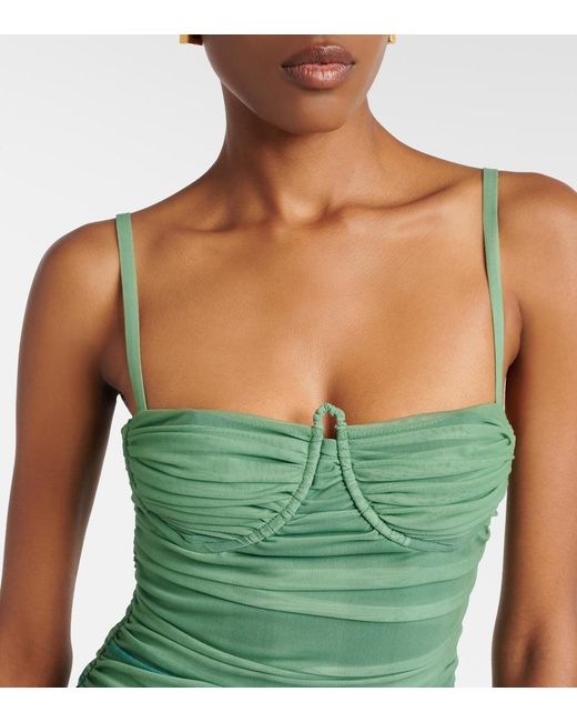 Sir Green Draped Printed Mesh Maxi Dress