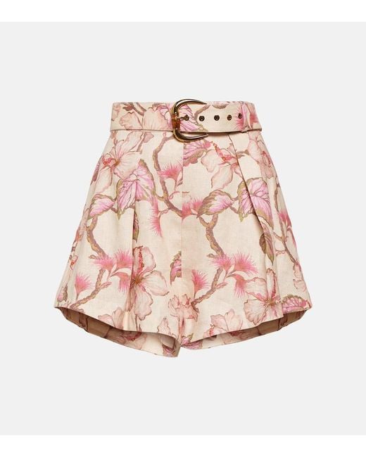 Shorts Matchmaker de lino floral Zimmermann de color Pink
