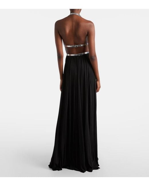 Alaïa Black Leather-Trimmed Draped Gown