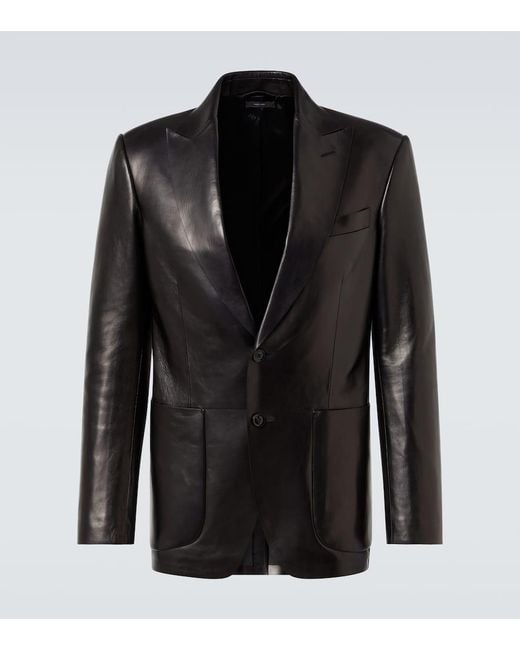 Tom Ford Black Single-Breasted Leather Blazer for men