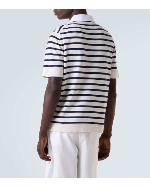 Brunello Cucinelli Blue Striped Cotton Polo Shirt for men