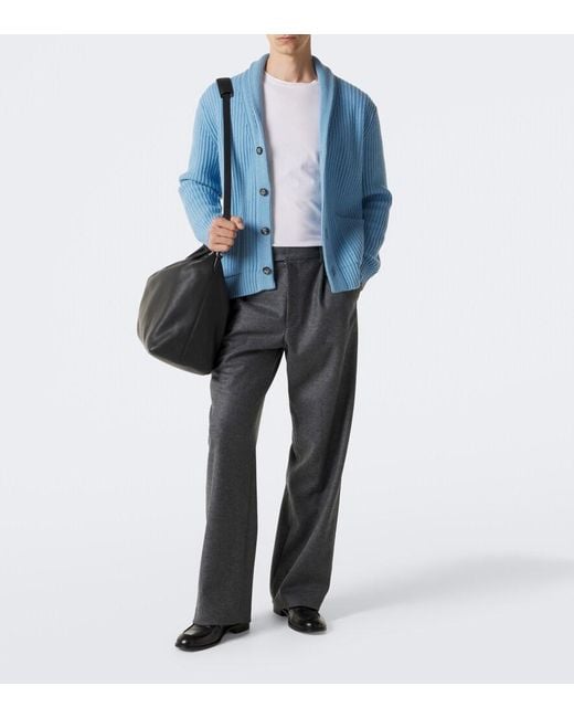 Allude Blue Ribbed-Knit Wool And Cashmere Cardigan for men