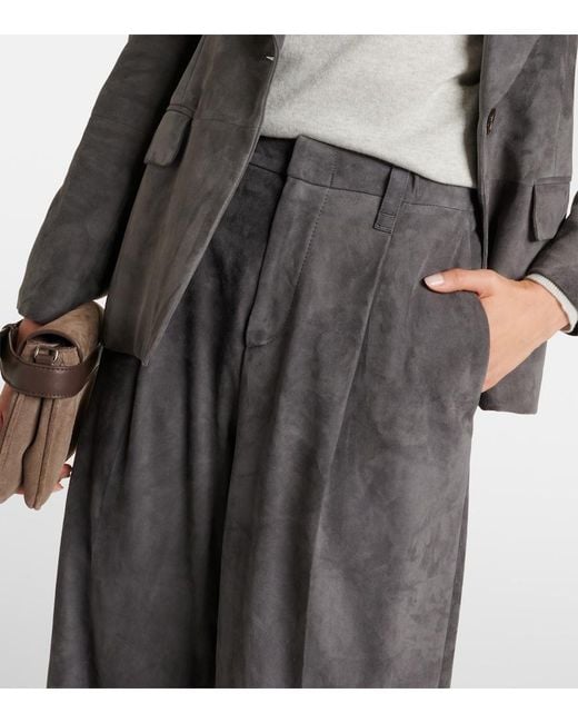 Brunello Cucinelli Gray Suede Straight Pants
