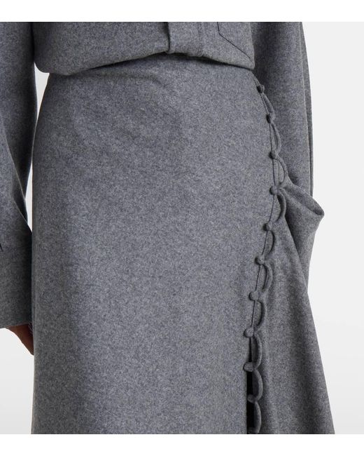 Victoria Beckham Gray Asymmetric Wool And Cashmere Midi Skirt