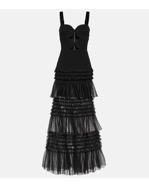 Rebecca Vallance Black Amelia Tulle-trimmed Gown