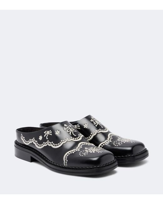 Simone Rocha Black Embroidered Leather Mules