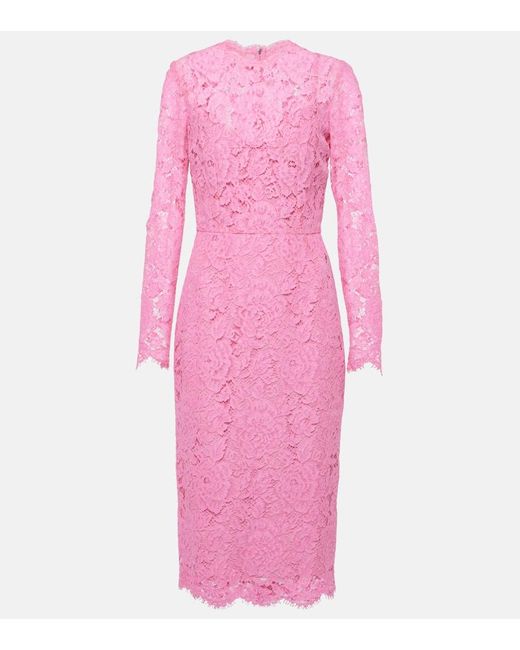 Vestido midi de encaje floral Dolce & Gabbana de color Pink