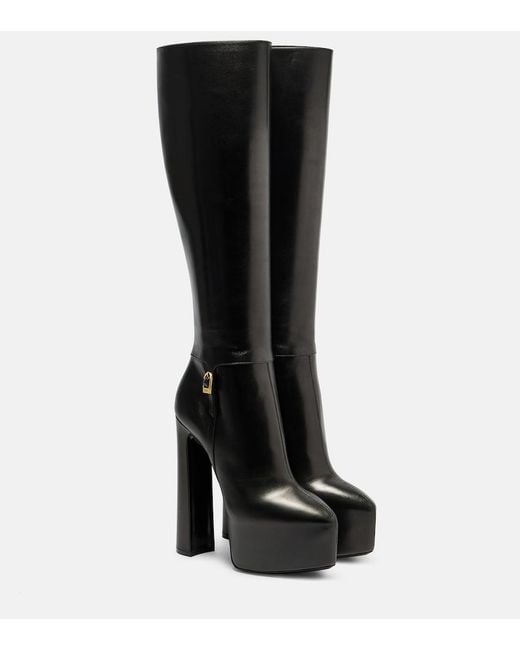 Saint Laurent Black Nico Leather Platform Knee-High Boots