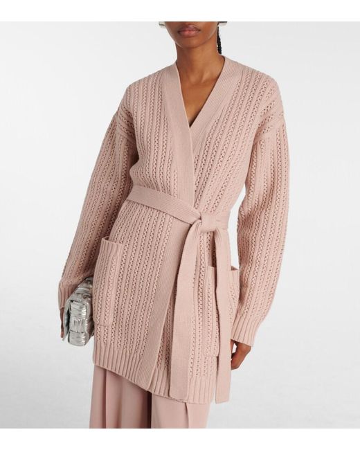 Max Mara Pink Belted Wool And Cashmere Cardigan
