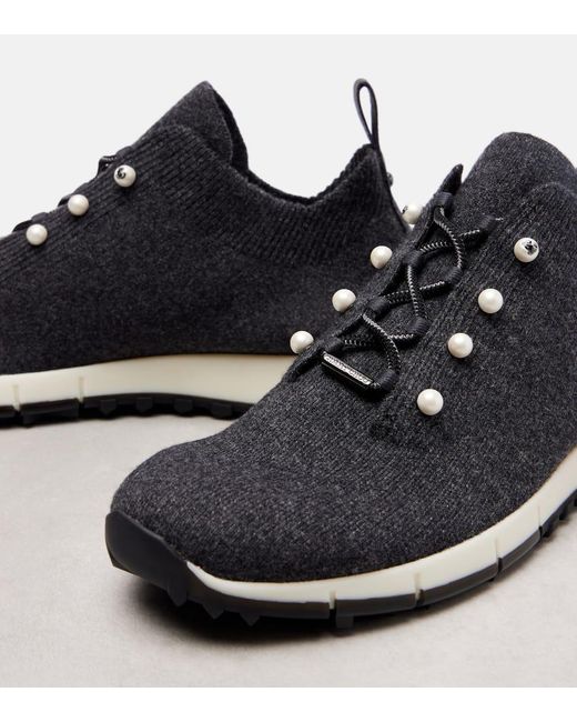 Jimmy Choo Blue Veles Embellished Cashmere Sneakers