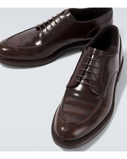 Brunello Cucinelli Brown Leather Derby Shoes for men