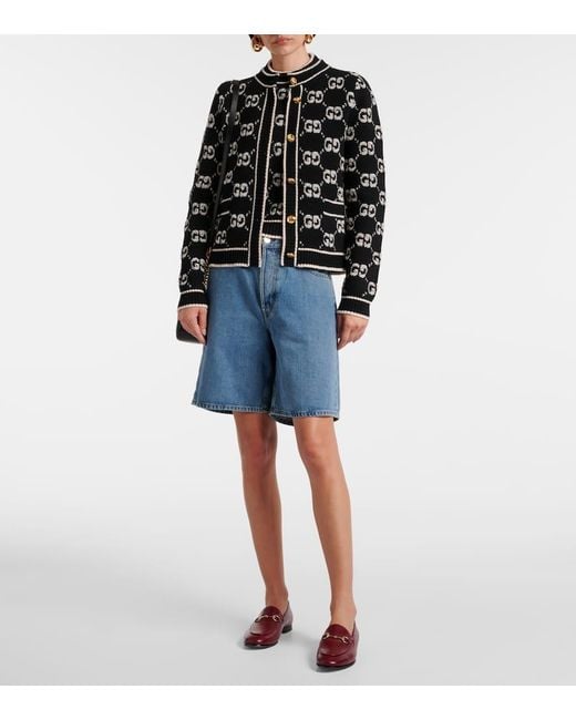 Gucci Black Gg Jacquard Wool Boucle Top