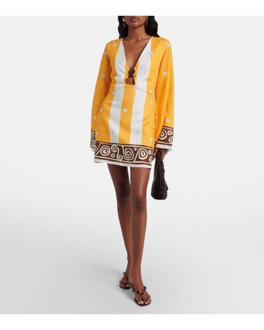 Cala De La Cruz Yellow Tessa Striped Linen Dress