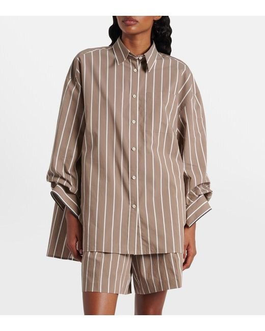 Brunello Cucinelli Brown Monili Striped Cotton-Blend Poplin Shirt