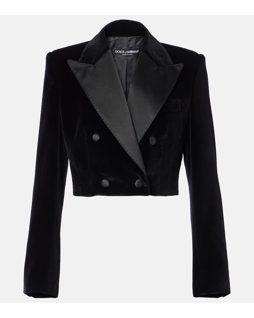 Dolce & Gabbana Black Cropped Velvet Tuxedo Jacket
