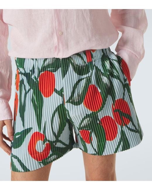 Homme Plissé Issey Miyake White Pleated Printed Shorts for men