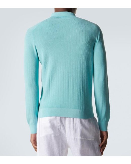 Fedeli Blue Matheus Ribbed-Knit Cotton Cardigan for men