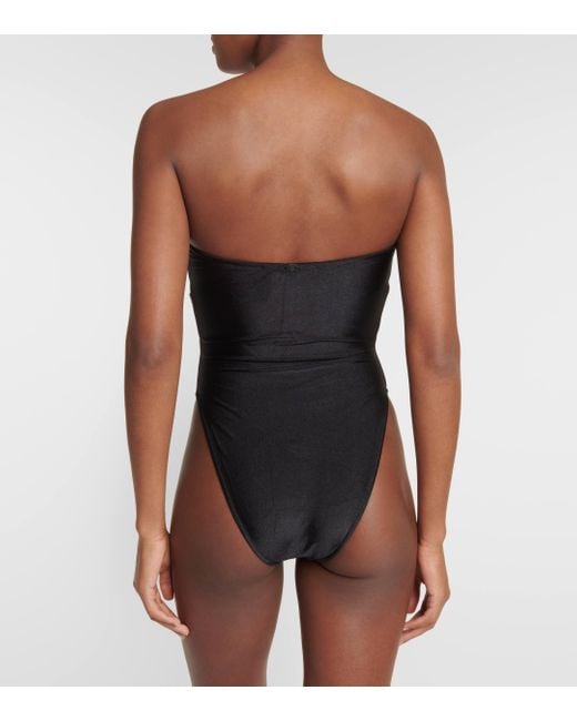 Adriana Degreas Black Matelasse Strapless Swimsuit