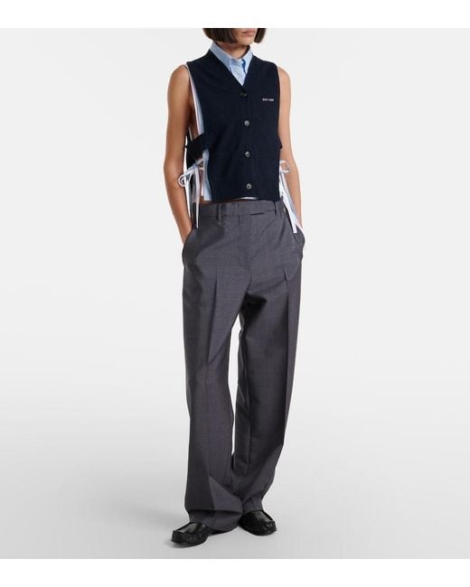 Miu Miu Blue Cutout Cropped Cotton Poplin Shirt