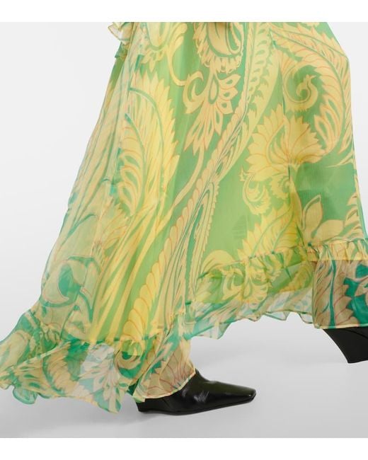 Vestido largo de seda con volantes Etro de color Green