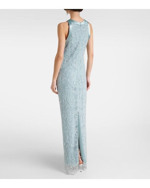 Costarellos Blue Verzierte Robe Lenia Aus Spitze