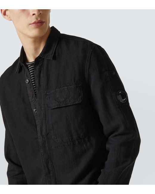 C P Company Hemdjacke Lens Aus Baumwolle Und Leinen in Black für Herren