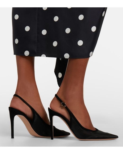 Gianvito Rossi Black Suede-Trimmed Slingback Pumps