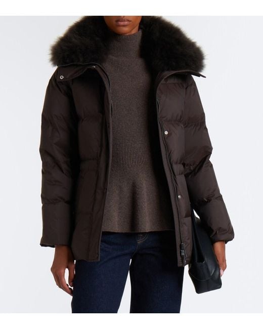 Yves Salomon Black Set Of Calf-Hair Trimmed Down Jacket And Gloves