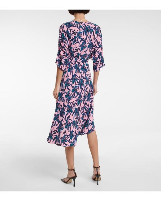 Diane von Furstenberg Blue Floral Printed Midi Dress