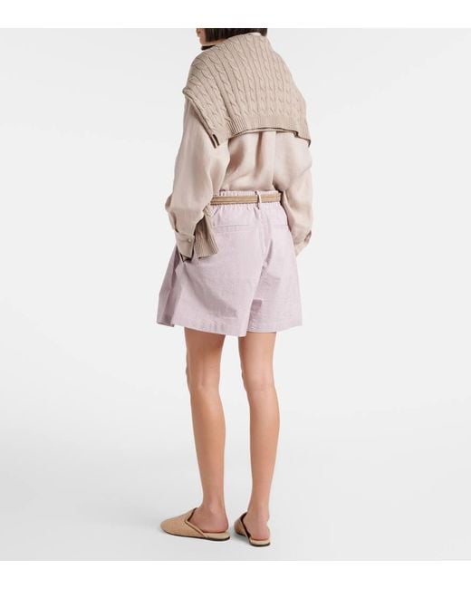 Brunello Cucinelli Purple Striped Cotton-Blend Bermuda Shorts