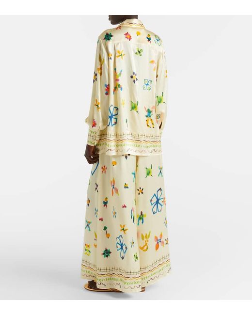 ALÉMAIS Metallic Sidi Floral Silk Palazzo Pants