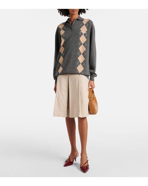 Miu Miu Green Logo Wool And Cashmere Cardigan