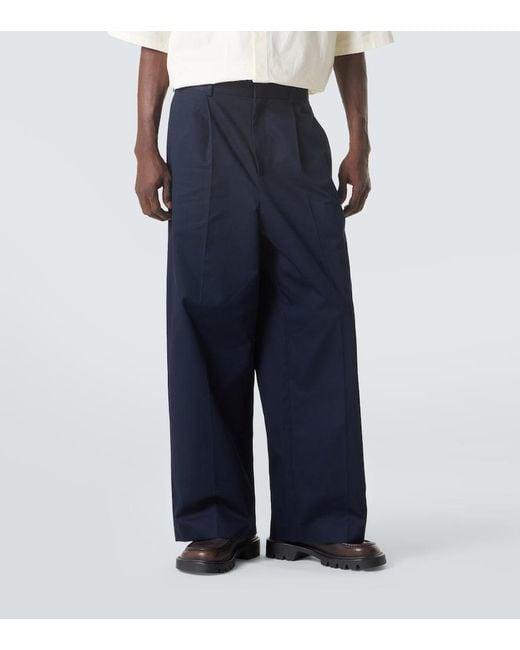 Loewe Blue Pleated Cotton Gabardine Wide-Leg Pants for men